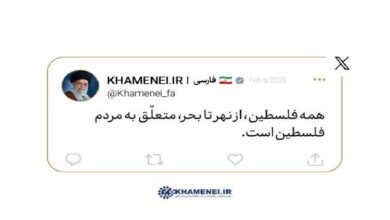 توئیت رسانه KHAMENEI.IR درباره مالکیت مردم فلسطین بر کل این سرزمین