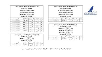 آخرین نرخ پروازهای داخلی تا ۲۰ بهمن اعلام شد + جدول قیمت مسیرهای پرتردد را ببینید