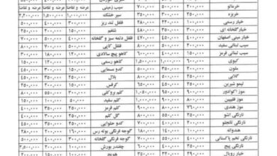 جدول قیمت جدید میوه و صیفی‌جات منتشر شد