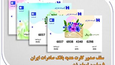 سقف صدور کارت هدیه بانک صادرات ایران 5 میلیون تومان شد